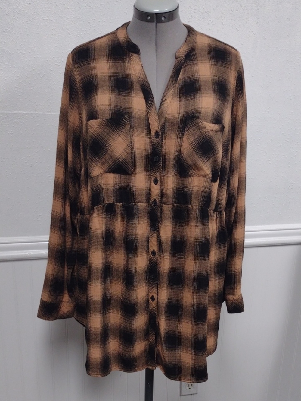 torrid Brown and Black Plaid Long-Sleeve Button Front Top